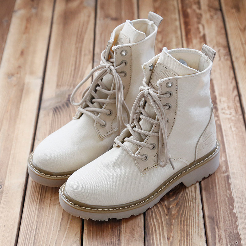 帆布马丁靴女夏季透气牛仔布拼接真皮高帮舒适厚底休闲短靴女靴子