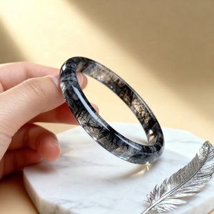 天然黑发晶手镯圈口手围56.5-64mm宽度11-15.2mm国民妈妈女友礼物