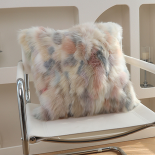 一图一物 抱枕狐狸毛靠垫客厅沙发皮草靠枕皮毛一体抱枕含芯 实拍