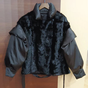 卡米兰2025冬季新款高端水貂毛皮草短款休闲时尚系带显瘦保暖外套