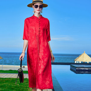 香云纱连衣裙女2022年夏季新款中长款复古流苏真丝桑蚕丝A字裙