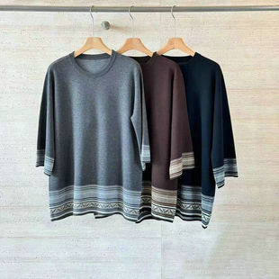 [羊毛]卡米兰别致设计感针织衫女2025秋季新款宽松九分袖毛衣上衣