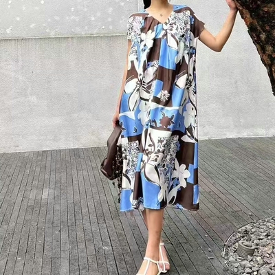[100桑蚕丝]海边度假真丝连衣裙女2025春夏新款印花中长裙
