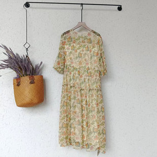 [100桑蚕丝]卡米兰真丝连衣裙女夏季漂亮碎花裙2025新款掐腰裙子