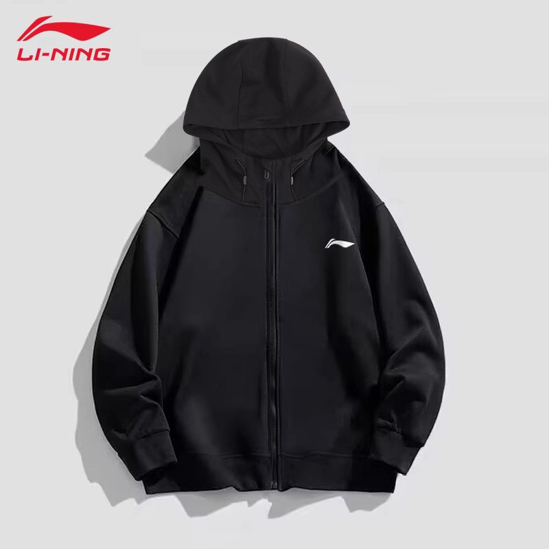 李宁卫衣男子秋季新款情侣款连帽开衫宽松休闲运动服跑步外套上衣