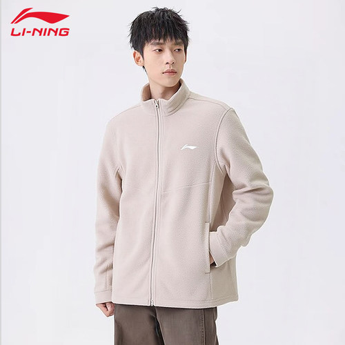 李宁立领卫衣男款2025秋冬款加绒休闲运动开衫保暖摇粒绒外套