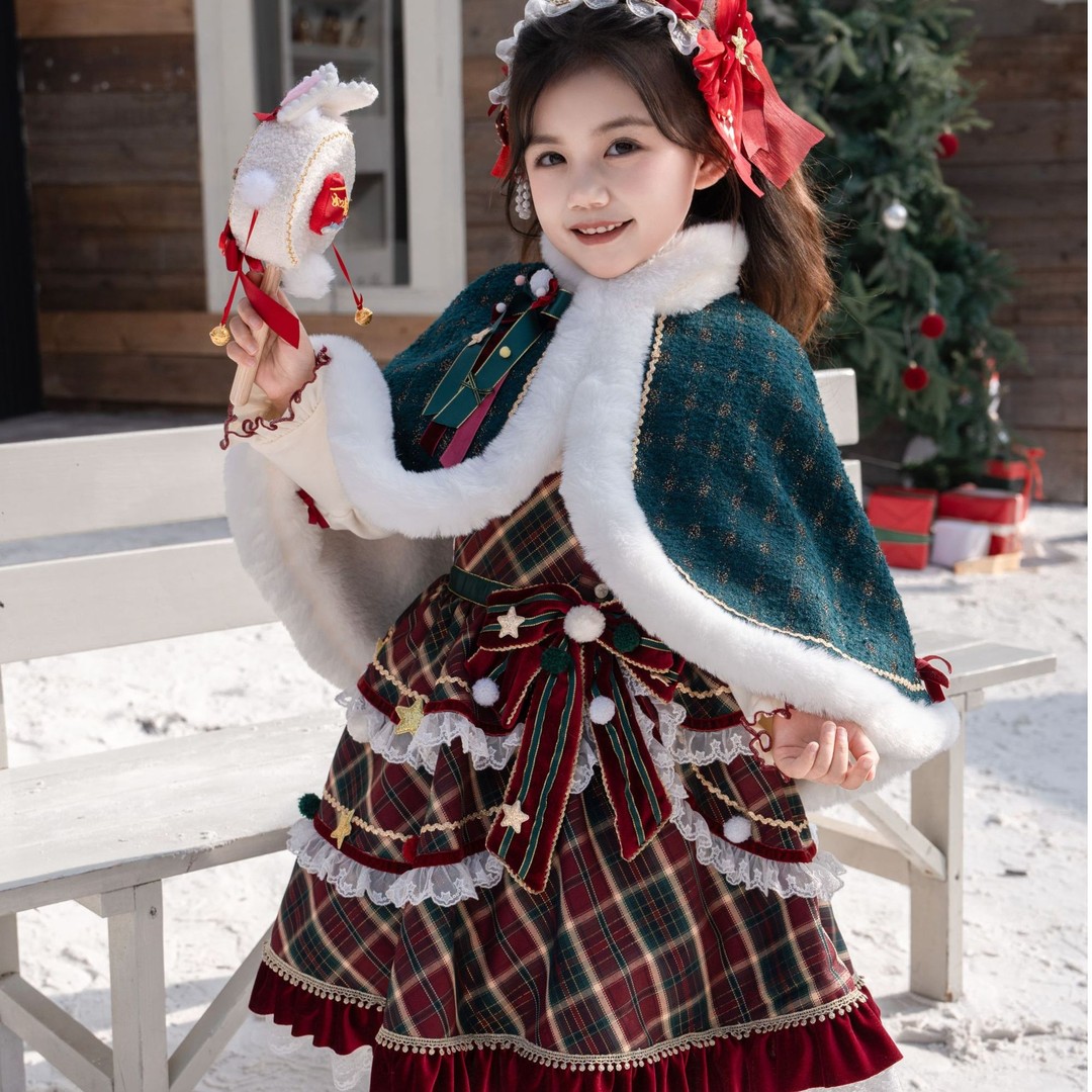 儿童冬装迪士尼安娜加绒披风两件