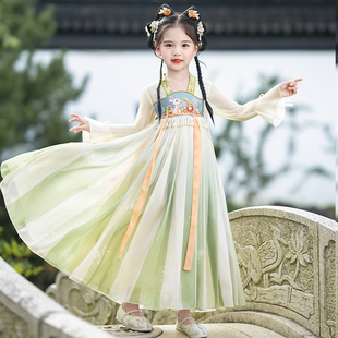 高端女童春季新款汉服玉兔重工刺绣珍珠女宝公主裙连衣裙长袖襦裙