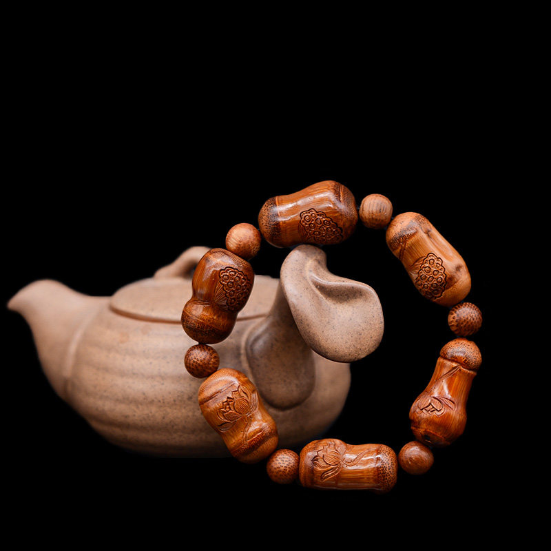 精品竹雕老罗汉竹好运连连手串龟甲竹荷韵莲花手持竹制纯手工手链