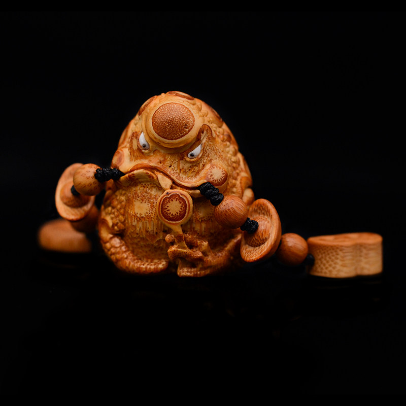 精品天然竹根雕满钉童趣蟾手把件盘玩竹雕精工雕刻把件文玩收藏