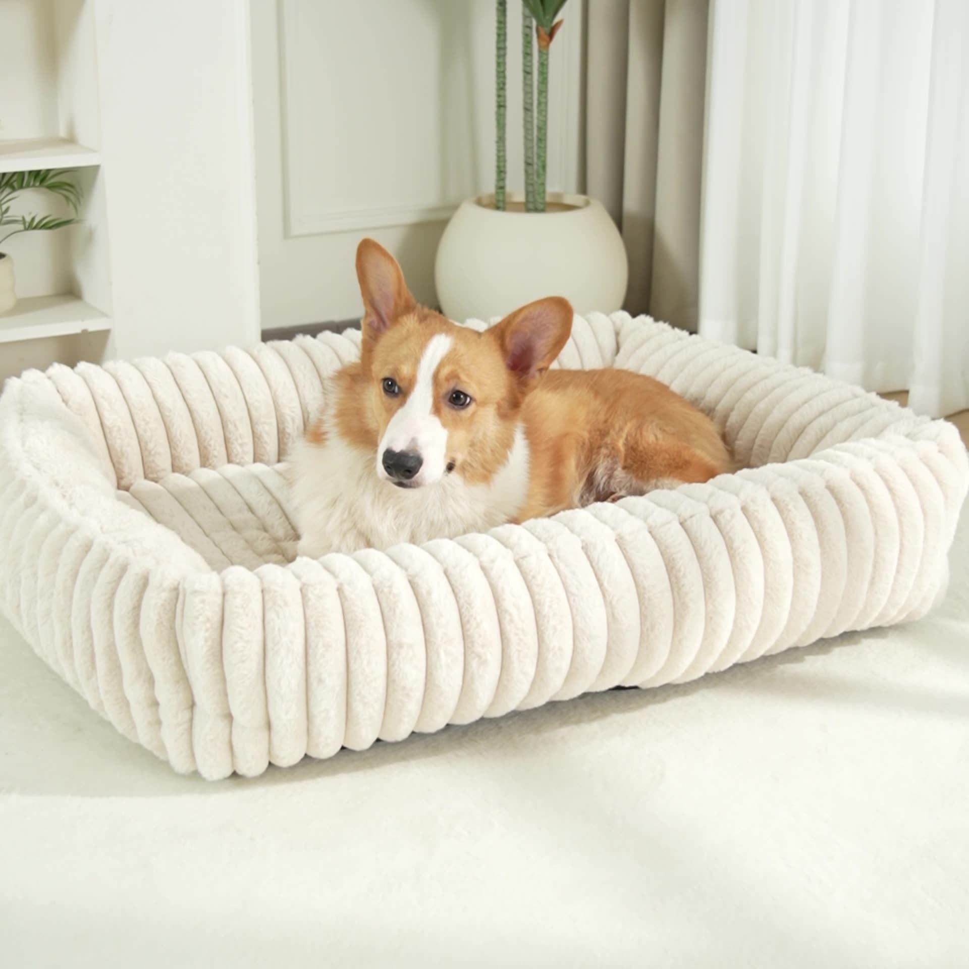 条纹毛绒猫窝冬季保暖柔软狗床仿兔毛方形宠物垫舒适睡觉狗窝,宠物/宠物食品及用品,猫狗车载垫,淘宝优惠券,粉丝福利购,淘宝优惠卷