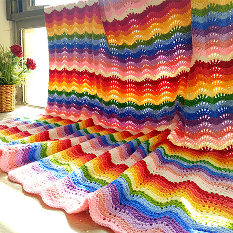 毛儿手作毛线勾线棉线彩虹毯子钩针DIY手工编织盖毯材料包手编,服饰配件/皮带/帽子/围巾,DIY编织材料包,淘宝优惠券,粉丝福利购,淘宝优惠卷