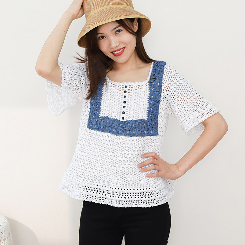 3号蕾丝棉线今乐女士短袖毛衣钩针编织DIY材料包手工手编毛线手作