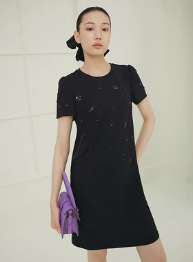 大雅家firststation25款圆领H型珠串花短袖连衣裙HFKEA4561A-1999