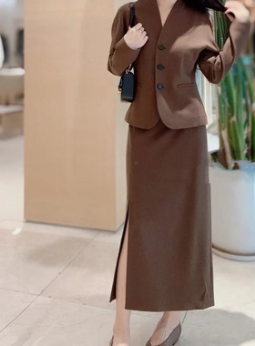 EP秋冬新品绵羊毛高腰开叉中长款半身裙EGJIR3528A-2399