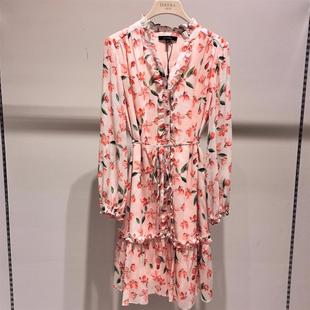 大雅家firststation25款荷叶领桑蚕丝印花连衣裙HFKES4571A-4999