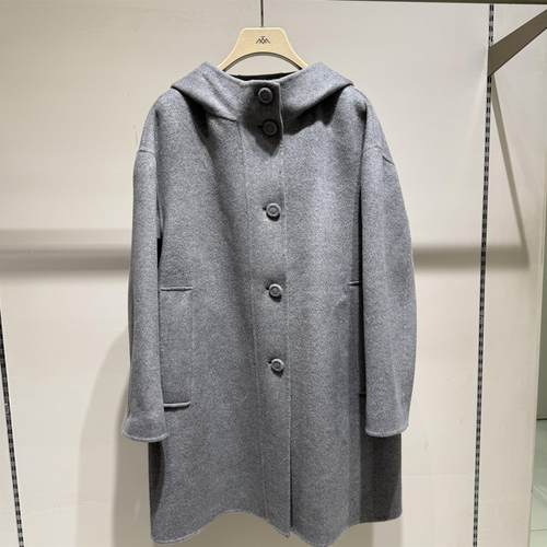 大雅家秋冬新款时尚连帽落肩袖羊毛大衣HFKAW8306A