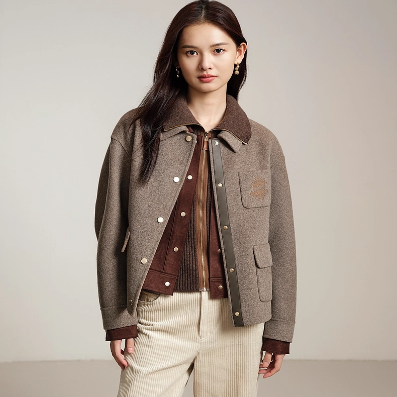 EP秋冬新品羊毛牦牛绒混纺毛呢外套短大衣 EGJIR1510A-4699