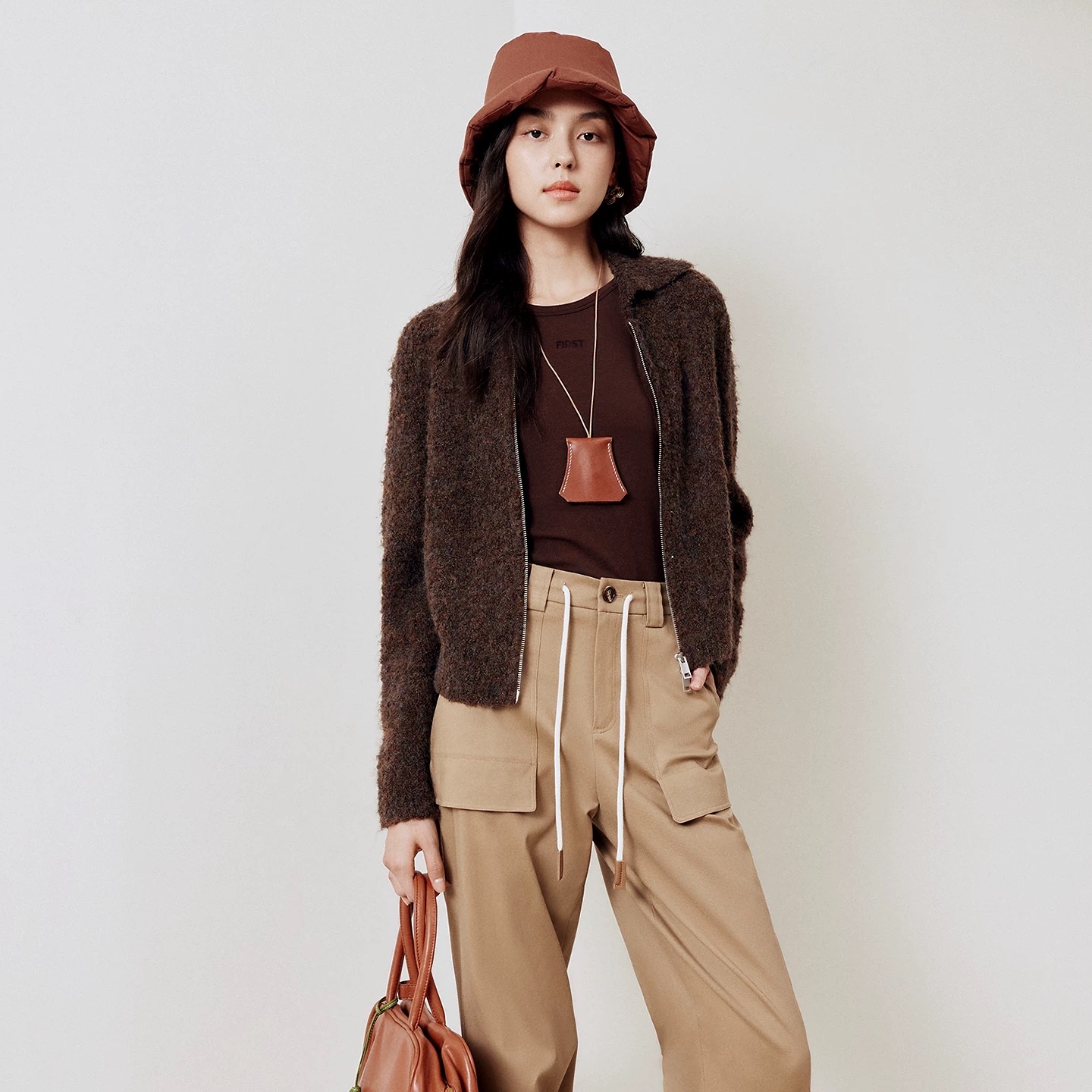 大雅家优雅翻领花纱短款针织开衫HFKIA9128A-2199