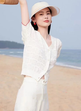 EP春夏新品芝麻点优雅提花撞色短袖针织衫EGIEA9136A-1699