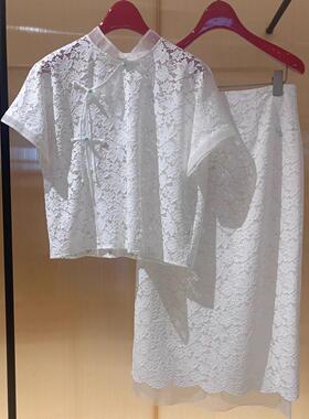EP春夏新品白色立领牡丹蕾丝小衫镂空短袖衬衫EGJEA2306B