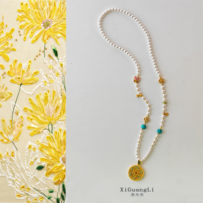 新中式国风珍珠项链长款五福圆满吊坠轻奢小众高级感秋冬毛衣链女