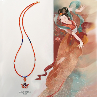 天然南红项链南红毛衣链青金石项链串珠手链国风中式吊坠长款颈链