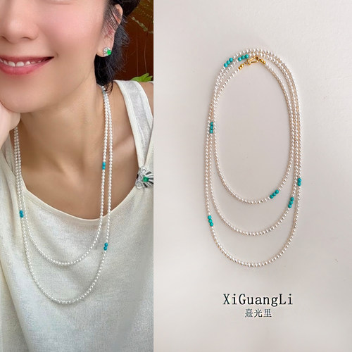 天然淡水珍珠项链女小香风高级感毛衣链叠戴长款项链礼物手工原创