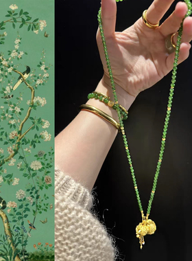 黄金吊坠万能项链天然碧玉项链