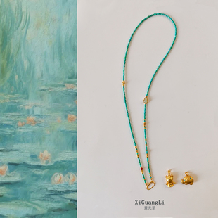 新中式绿松石项链黄金吊坠百搭挂链万能链可拆卸小米珠长款毛衣链