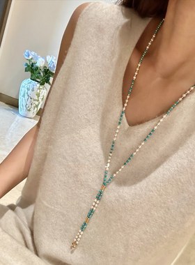 天然淡水珍珠绿松石项链磁吸项链多种佩戴万能链长款纯银毛衣链女