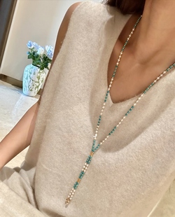 天然淡水珍珠绿松石项链磁吸项链多种佩戴万能链长款纯银毛衣链女