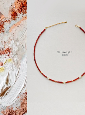 原创首饰天然红玛瑙白水晶项链纯银镀金高级感转运好运本命年项链