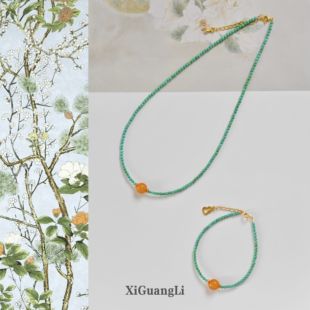 老蜜蜡绿松项链天然绿松石锁骨链新中式国风小米珠毛衣链蜜蜡手链