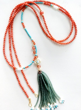 天然南红长款背背链毛衣链130cm长双层南红毛衣链项链斜挎链