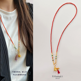 新中式罗盘吊坠配链南红玛瑙毛衣链新中式万能扣项链黄金吊坠挂链