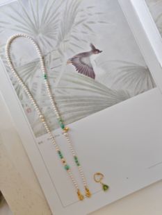 天然淡水珍珠绿松石项链挂吊坠万能链施家珍珠吊坠配绳配双挂链女