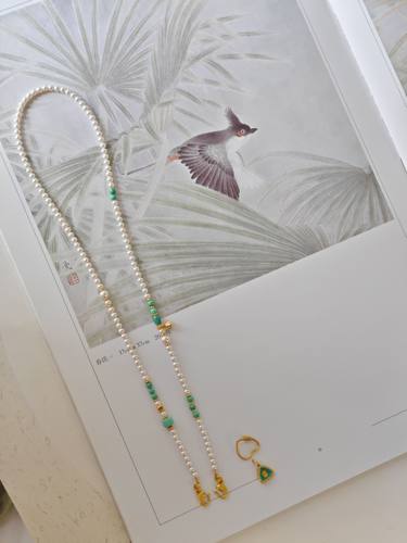 天然淡水珍珠绿松石项链挂吊坠万能链施家珍珠吊坠配绳配双挂链女