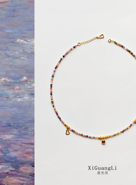 原创天然碧玺锁骨链轻奢颈链天然纯银石榴石吊坠小众设计项链女