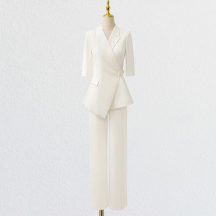 薄款白色阔腿裤西装套装夏季新款气质教师公务员西服女士职业正装