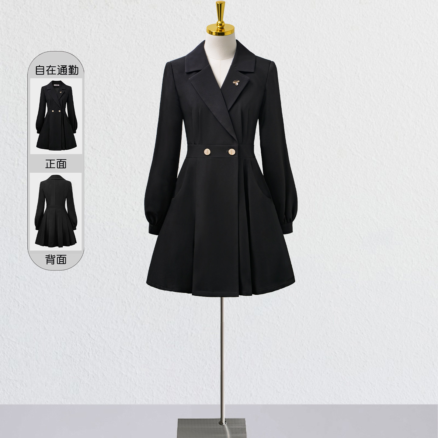 黑色灯笼袖西装连衣裙气质显瘦短款休闲上班工作装2026新款春秋女