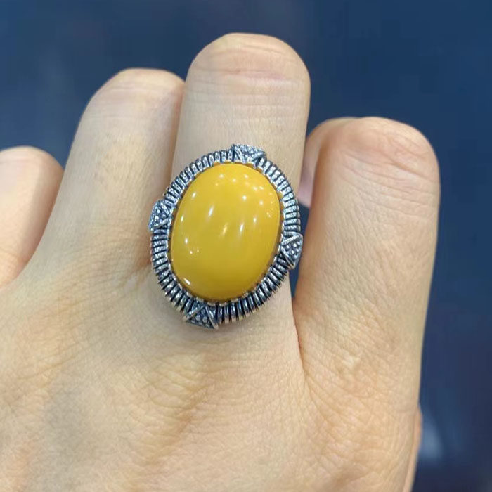 尼泊尔进口 925银设计镶嵌天然蜜蜡戒指 复古时尚 开口戒指,珠宝/钻石/翡翠,手饰,淘宝优惠券,粉丝福利购,淘宝优惠卷