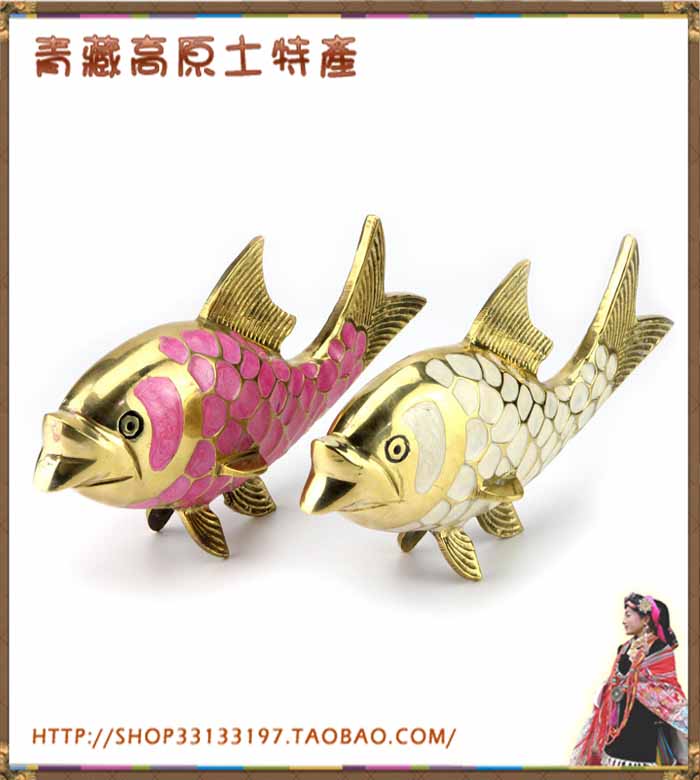 包邮 印度进口 黄铜烤漆鱼摆件  二个颜色可选