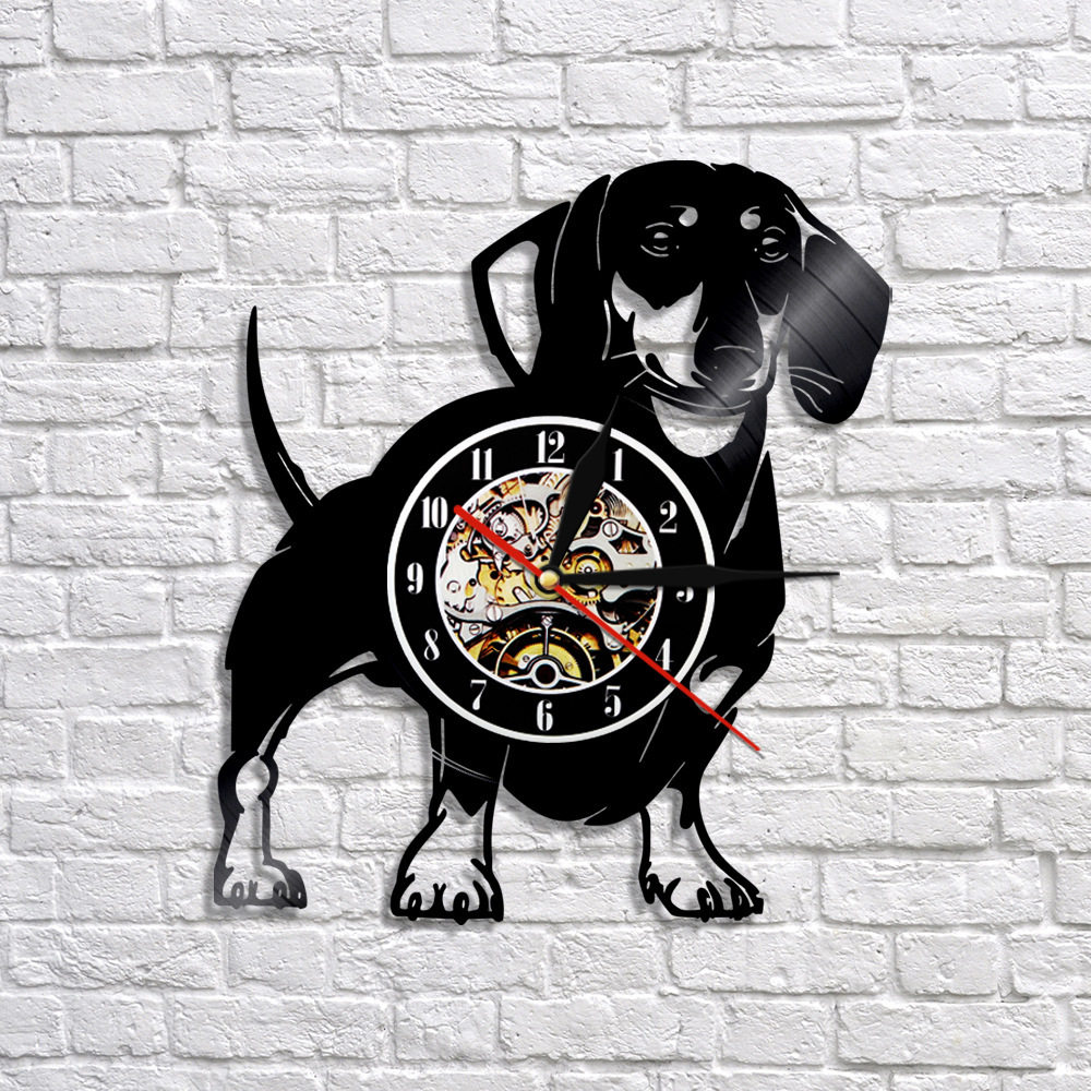 cute pet cute puppy dog series black glue record wall clock