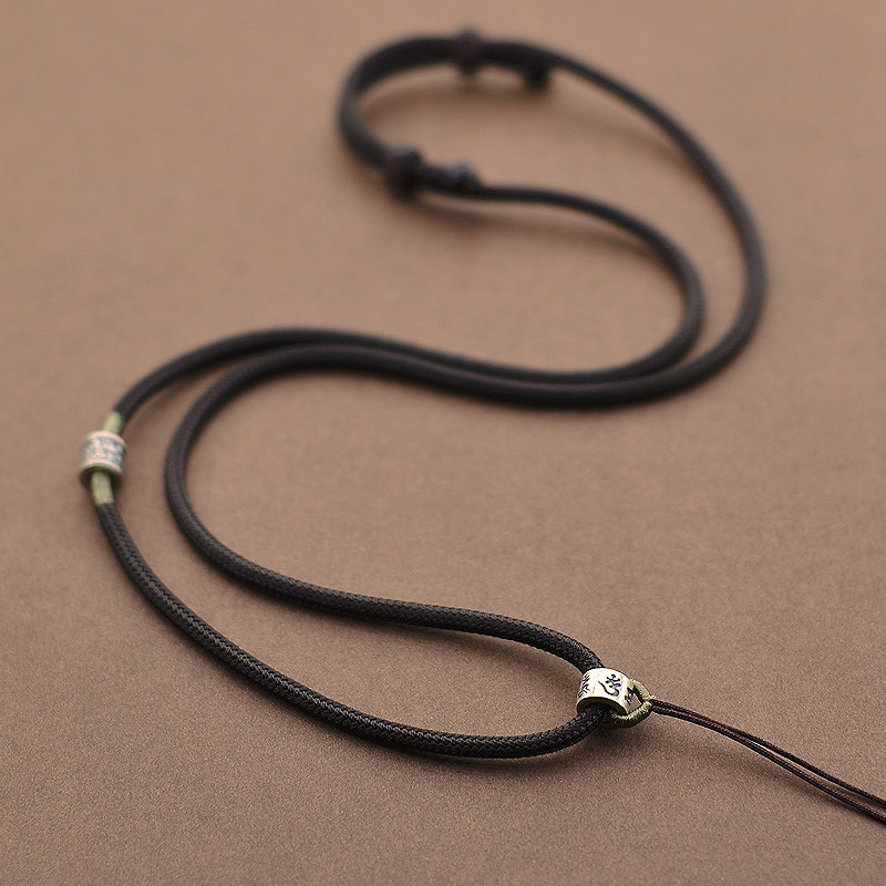 吊坠绳子925银六字真言和田玉佩翡翠挂绳挂坠蜜蜡配绳项链绳调节