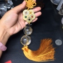 天然白水晶球葫芦挂件黑曜石球五帝钱双星葫芦挂饰品