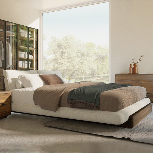 新款极简白蜡木布艺床