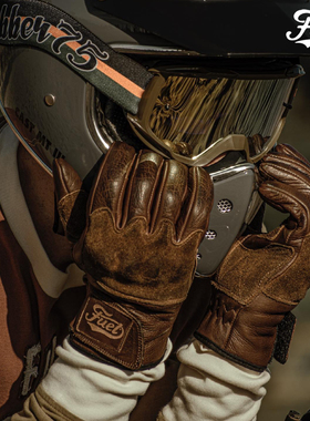 【FUEL攀爬者】进口竞技牛皮绒面复古秋冬护甲防摔摩托车机车手套