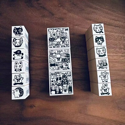 日本sanby联名北岸由美可爱动物们 印章木质 日本制 兔子猫咪刺猬