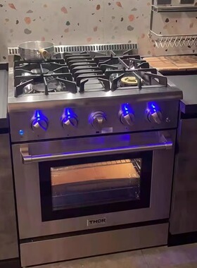 国家补贴美国家用开放厨房不锈钢30英寸燃气灶4眼集成灶一体烤箱